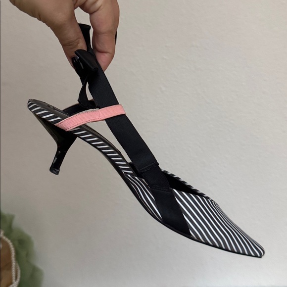 Zara Black and Pink Striped Kitten Heels - Picture 4 of 7